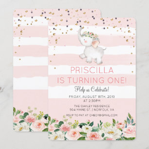 Invitación de cumpleaños para niña elefante para c