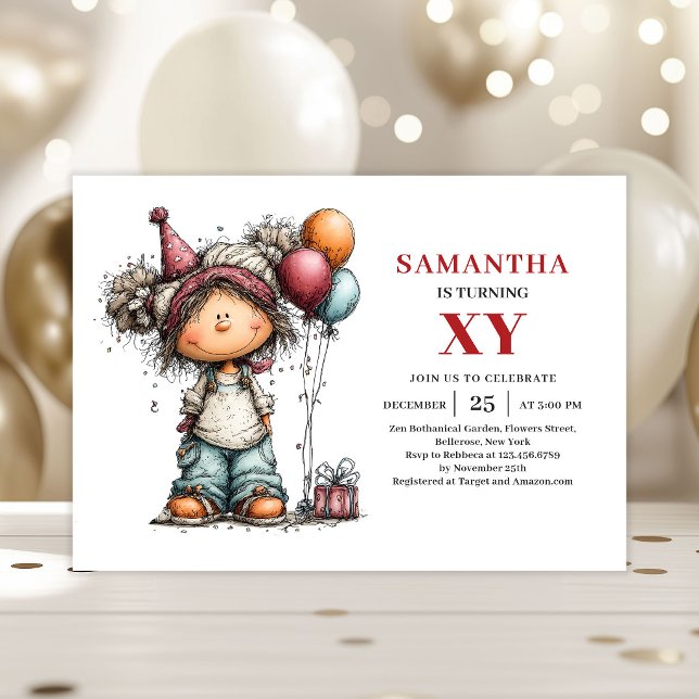 Invitación de cumpleaños para niña estética Idea d (Cute Girl Birthday Invitation Aesthetic Party Ideas)