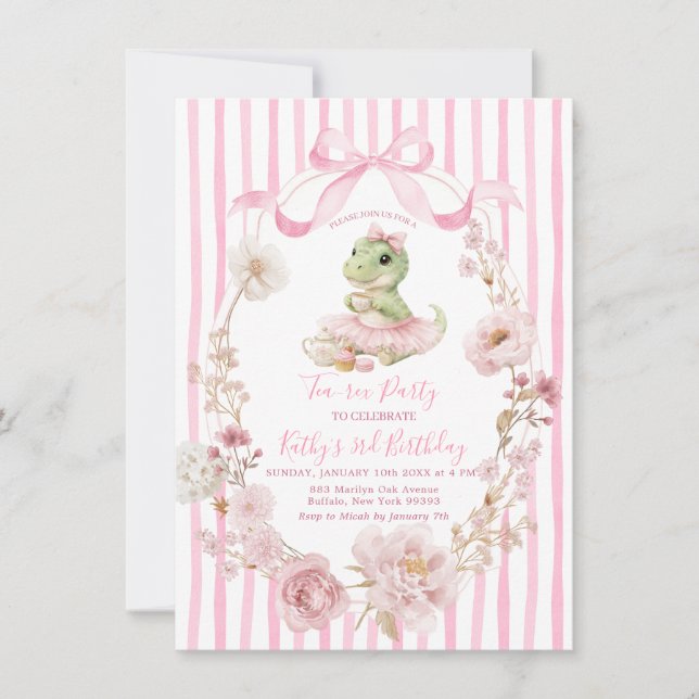 Invitación de cumpleaños para niña, fiesta de té c (Anverso)