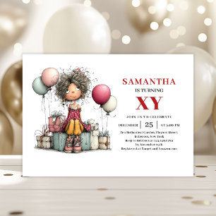 Invitación de cumpleaños para niña juguetona y cap