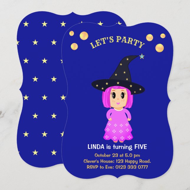 Invitación de cumpleaños para niña linda (Anverso / Reverso)
