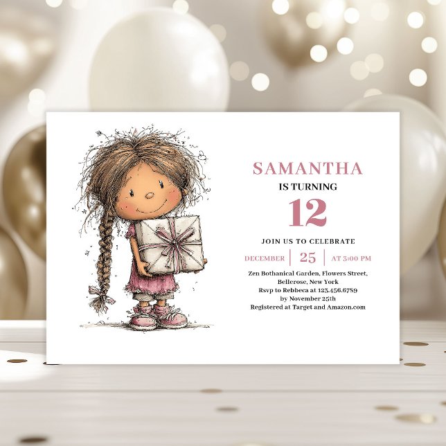 Invitación de cumpleaños para niña pequeña con fan (Whimsy Toddler Girl Birthday Invite Dusty Pink Download)