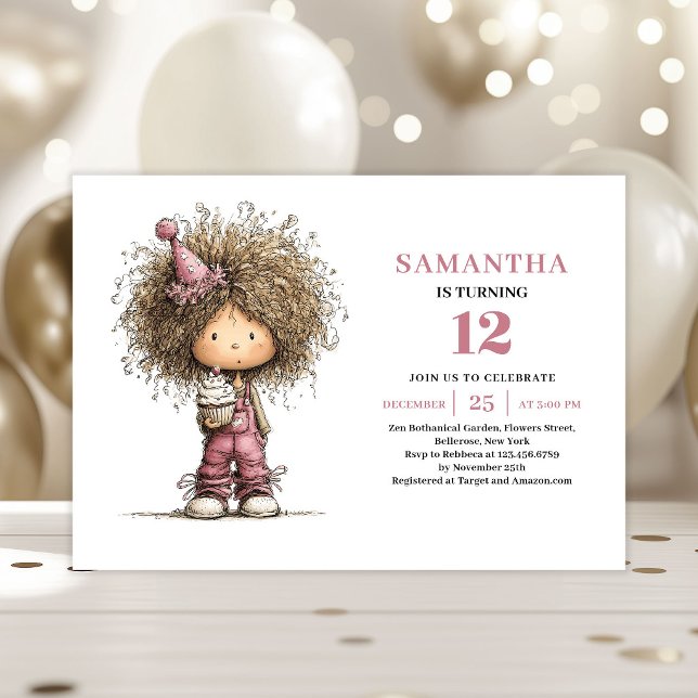 Invitación de cumpleaños para niña pequeña extrava (Quirky Toddler Girl Birthday Invite Dusty Pink Template)