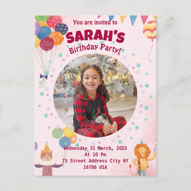 invitación de cumpleaños para niñas (Anverso)