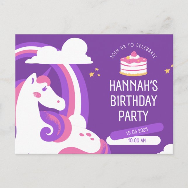 Invitación de cumpleaños para niñas  (Anverso)