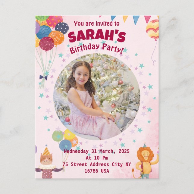 invitación de cumpleaños para niñas (Anverso)