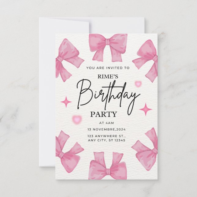 Invitación de cumpleaños para niñas (Anverso)