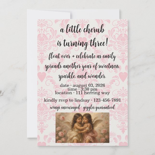 invitación de cumpleaños para niñas ángel suave qu (Reverso)