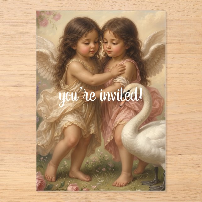 invitación de cumpleaños para niñas con ángel suav (Anverso)