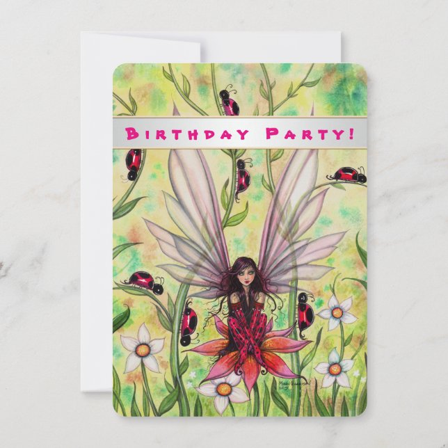 Invitación de cumpleaños para niñas con fantasía d (Reverso)
