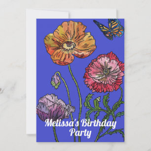 Invitación de cumpleaños para niñas con flores de 