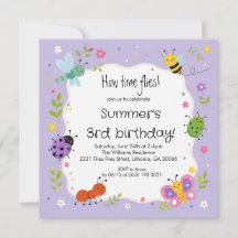 Invitación de cumpleaños para niñas con insectos l