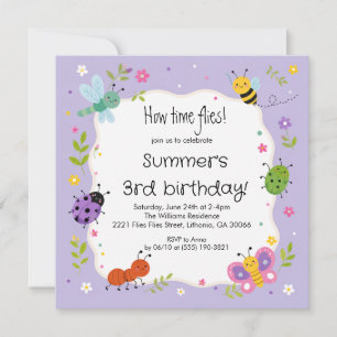 Invitación de cumpleaños para niñas con insectos l