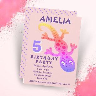 Invitación de cumpleaños para niñas con lagarto ge