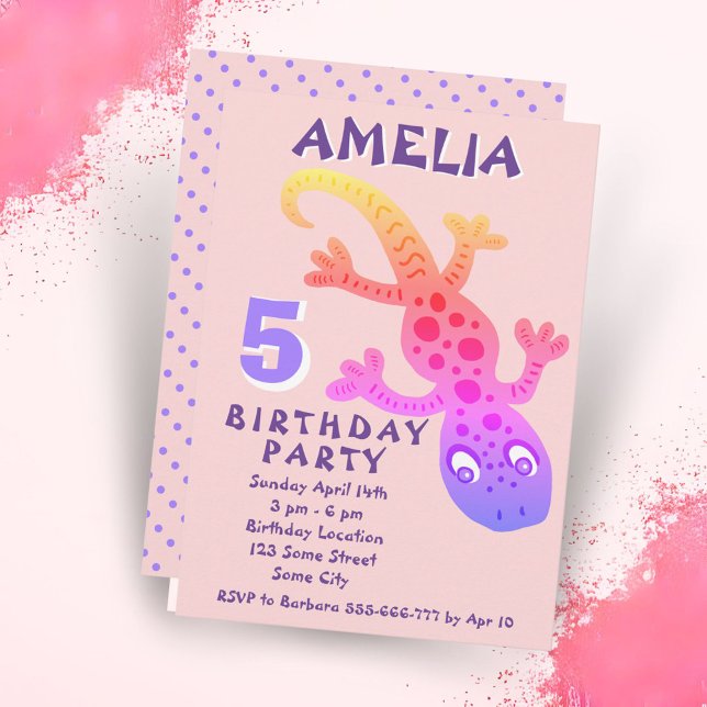 Invitación de cumpleaños para niñas con lagarto ge (Subido por el creador)