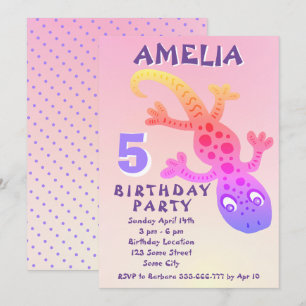 Invitación de cumpleaños para niñas con lagarto ge