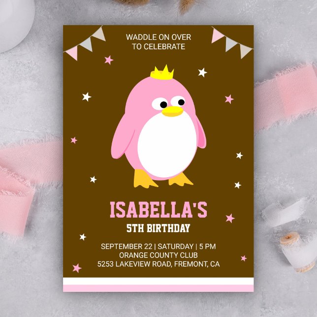 Invitación de cumpleaños para niñas con pingüinos  (Subido por el creador)