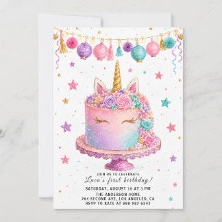 Invitación de Cumpleaños para Niñas con Tarta de P
