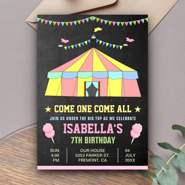 Invitación de cumpleaños para niñas del circo de c (Subido por el creador)
