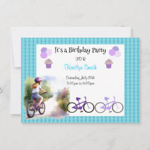 Invitación de cumpleaños para niñas en bicicleta