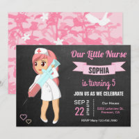 Invitación de cumpleaños para niñas enfermeras lin