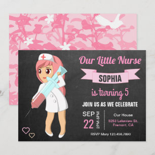 Invitación de cumpleaños para niñas enfermeras lin