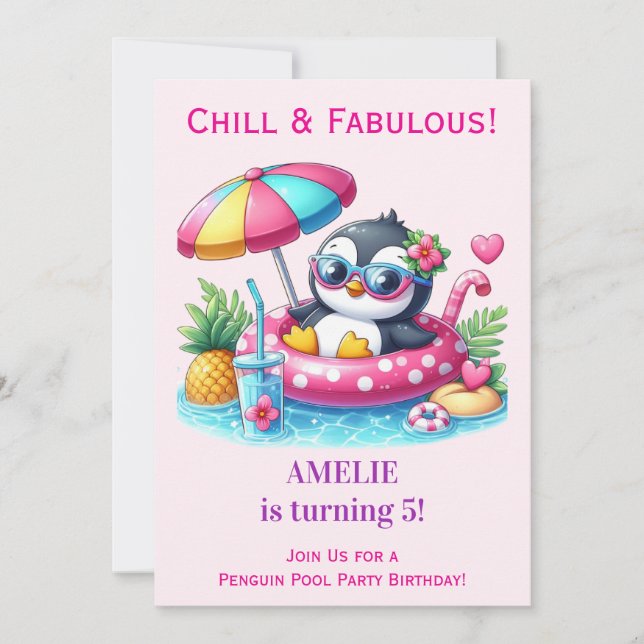 Invitación de cumpleaños para niñas Fiesta de pisc (Anverso)