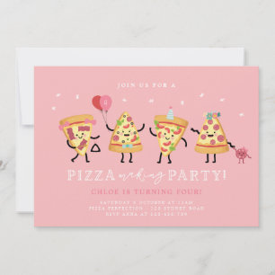 Invitación de cumpleaños para niñas fiesta de pizz