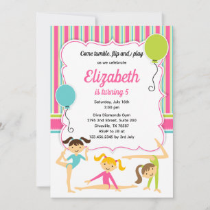 Invitación de cumpleaños para niñas gimnastas