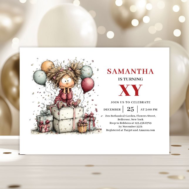 Invitación de cumpleaños para niñas Kids Divertida (Kids Girl Birthday Invitation Cute Fun Aesthetic Style)