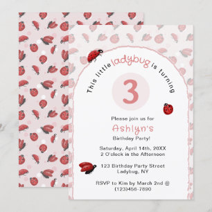 Invitación de cumpleaños para niñas mariquita rosa