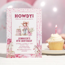 Invitación de cumpleaños para niñas vaquera rosa