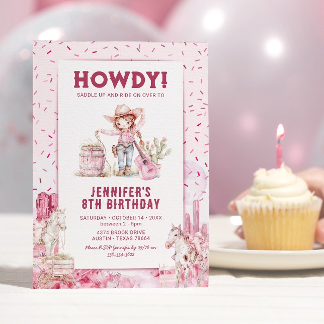 Invitación de cumpleaños para niñas vaquera rosa (Subido por el creador)