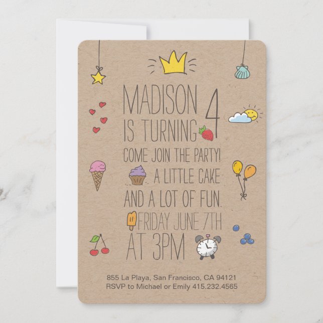 Invitación de cumpleaños para niñas y niños pequeñ (Anverso)
