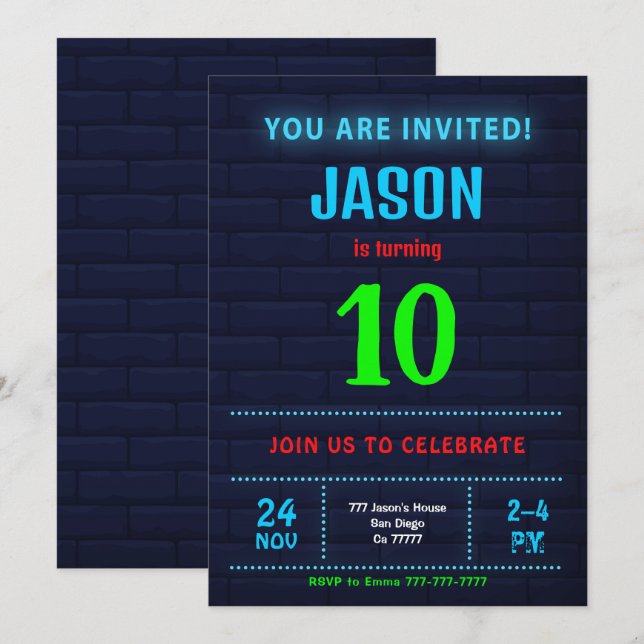 Invitación de cumpleaños para niño (Anverso / Reverso)