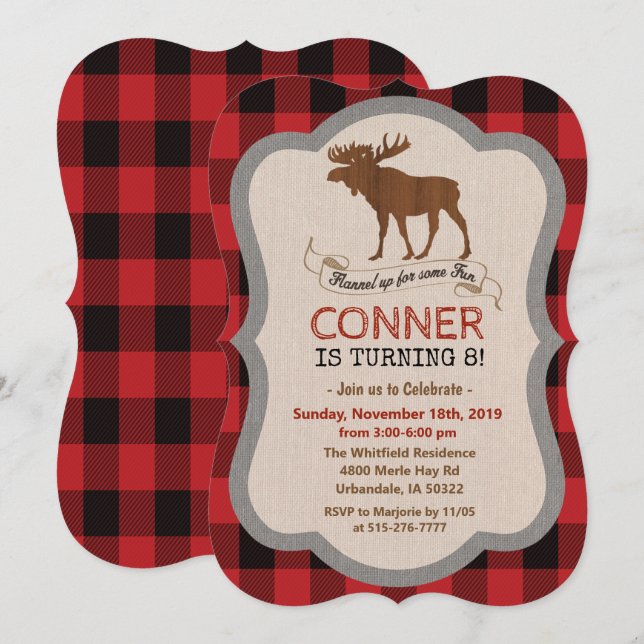 Invitación de cumpleaños para niño alce para cualq (Anverso / Reverso)