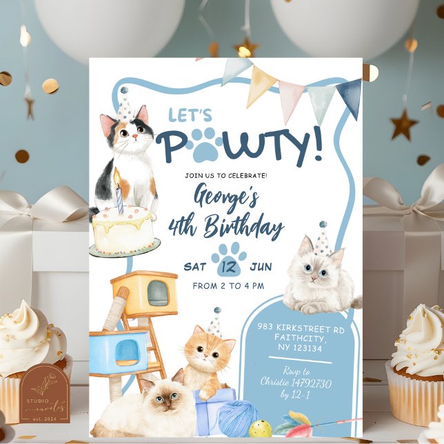 Invitación de cumpleaños para niño Blue Cat let's  (Subido por el creador)