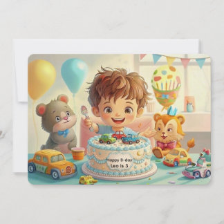 Invitación de cumpleaños para niño con coche azul 