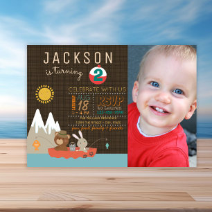 Invitación de cumpleaños para niño con foto pescan