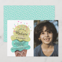 Invitación de cumpleaños para niño con helado dulc