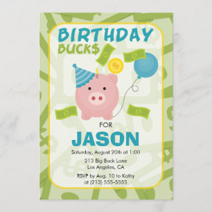 Invitación de cumpleaños para niño con hucha de Bi
