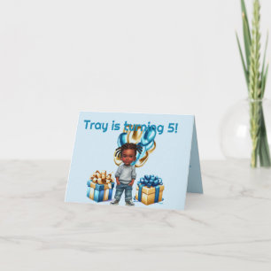 Invitación de cumpleaños para niño con trenzas y p