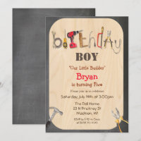 Invitación de cumpleaños para niño constructor de 