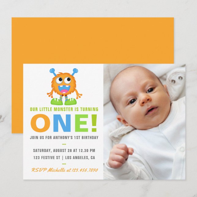 Invitación de cumpleaños para niño de 1 año con ag (Anverso / Reverso)