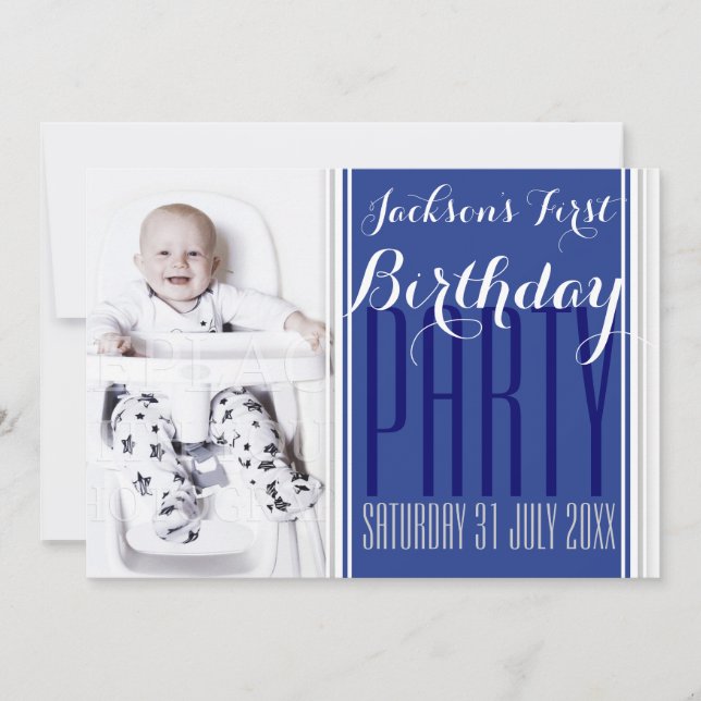 Invitación de cumpleaños para niño de 5x7 con foto (Anverso)