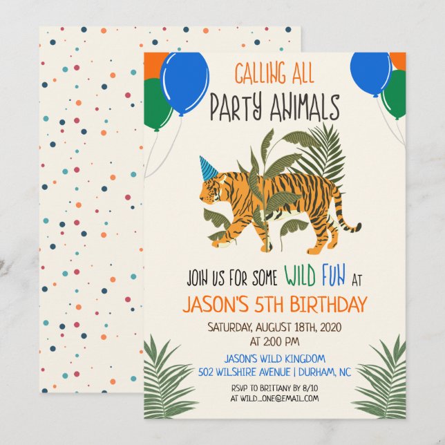 Invitación de cumpleaños para niño de cualquier ed (Anverso / Reverso)