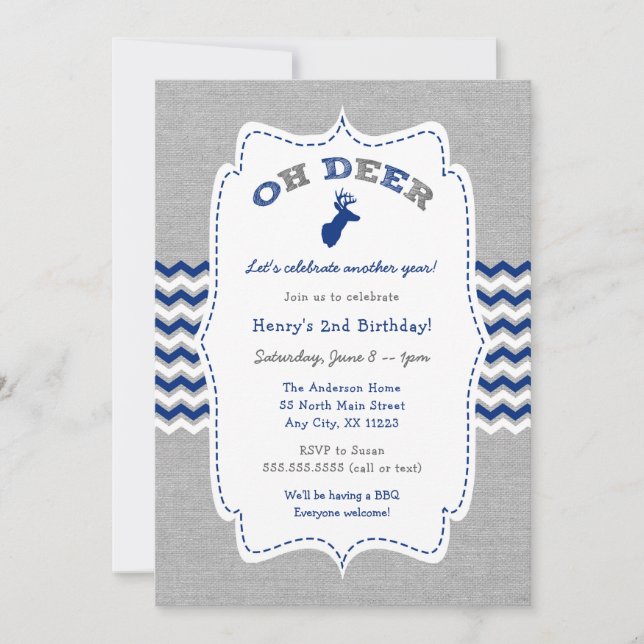 Invitación de cumpleaños para niño Oh Deer Buck Bo (Anverso)
