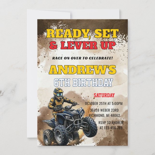 Invitación de cumpleaños para niño para carrera de (Anverso)