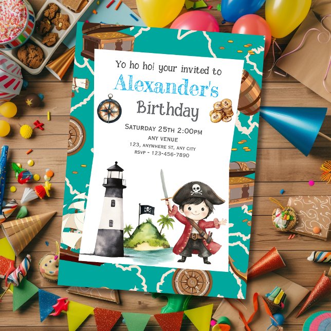 Invitación de cumpleaños para niño: Pirata Azul Ad (Subido por el creador)