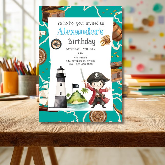 Invitación de cumpleaños para niño Pirata Azul Ado (Subido por el creador)